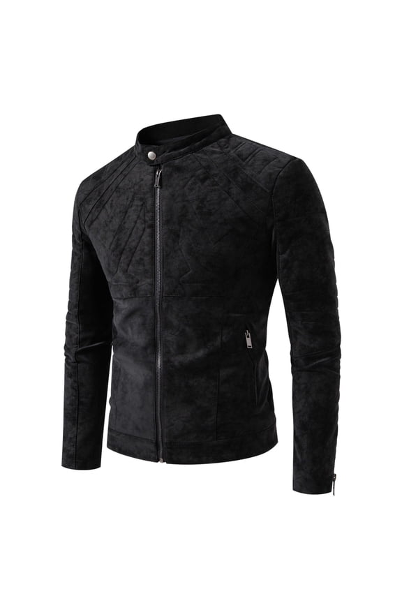 Men's Faux Leather Moto Jacket with Stand Collar, Metal Zipper, Casual Outerwear for Outdoor Wear, Slim Fit Short Coat