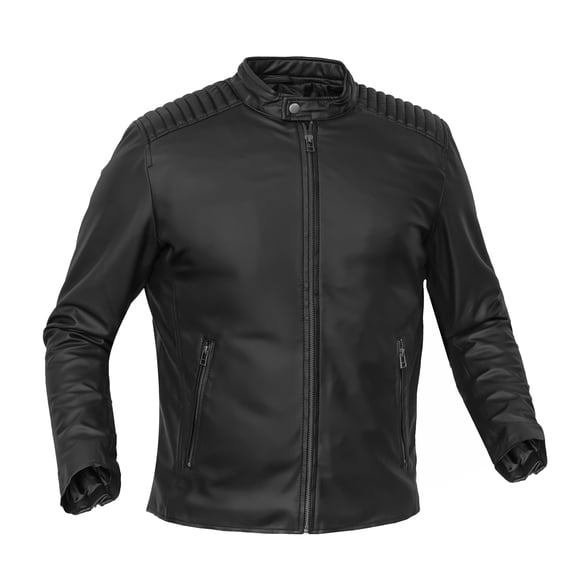 Men’s Faux Leather Motorcycle Jacket – Black, Quilted Foam Panels, Adjustable Cuffs, Durable PU Leather