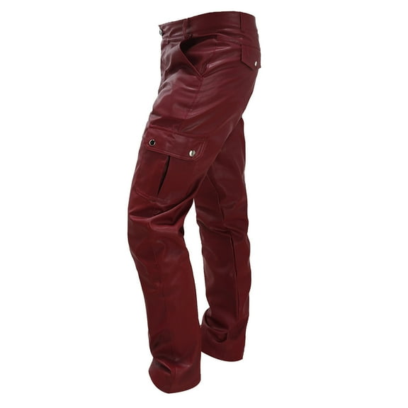 Men's Faux Leather Pants Steampunk Goth Pants Retro Casual Pocket Slim Fit Leather Pants Trousers for Men