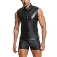 thumbnail image 1 of Men's Faux Leather Tank Top Slim Fit Button Down Shirt Top Sleeveless Casual Streetwear Top, 1 of 7