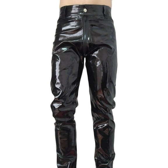 Men's Faux Leather Wetlook Tight Pants Leggings Clubwear Zip Trousers