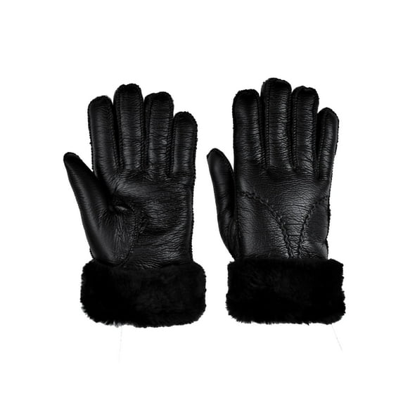 Men's Faux Leather Winter Driving Gloves with Faux Fur Cuff Lining, Black
