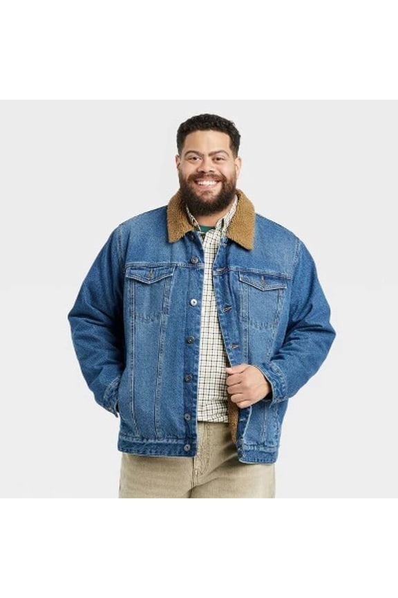 Men's Faux Shearling Lined Denim Trucker Jacket Size Large