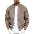 thumbnail image 1 of Men's Faux Suede Bomber Jacket Full Zip Ribbed Collar Side Pockets Casual Fall Outerwear, 1 of 8