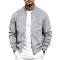 thumbnail image 1 of Men's Faux Suede Bomber Jacket Full Zip Ribbed Collar Side Pockets Casual Fall Outerwear, 1 of 8