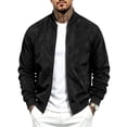 thumbnail image 1 of Men's Faux Suede Bomber Jacket Full Zip Ribbed Collar Side Pockets Casual Fall Outerwear, 1 of 8