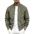 thumbnail image 1 of Men's Faux Suede Bomber Jacket Full Zip Ribbed Collar Side Pockets Casual Fall Outerwear, 1 of 6