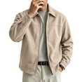 thumbnail image 1 of Men's Faux Suede Leather Bomber Jacket Casual Coat for Men Windproof Lightweight Side Pockets Fall Winter Zip up Jacket Outwear for Work and Daily Wear, 1 of 7