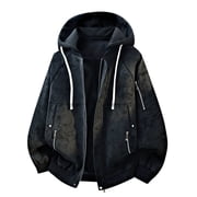 Men's Faux Suede Leather Jacket with Hood Full Zip Vintage Jackets Classic Trucker Coat Casual, Lightweight Relaxed Fit Streetwear Jacket with Multi Zip Pockets