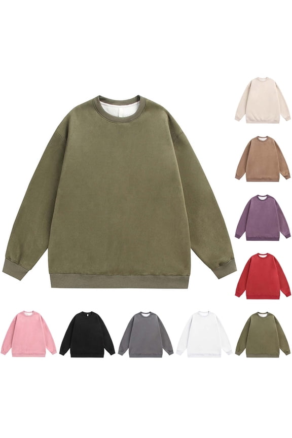 Men's Faux Suede Sweatshirt No Hood, Crewneck Jumpers Long Sleeve Pullover Sweater Crew Neck Plain Loose Fit Pullover Casual Lightweight Solid Sweat Tops Workout Gym Jumper