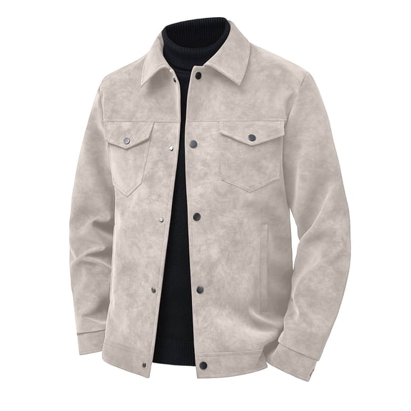 Men's Faux Suede Trucker Jackets Button Down Slim Fit Vintage Western Outerwear Turn Down Collar with Chest Pockets Casual Fall Winter Motorcycle Coats