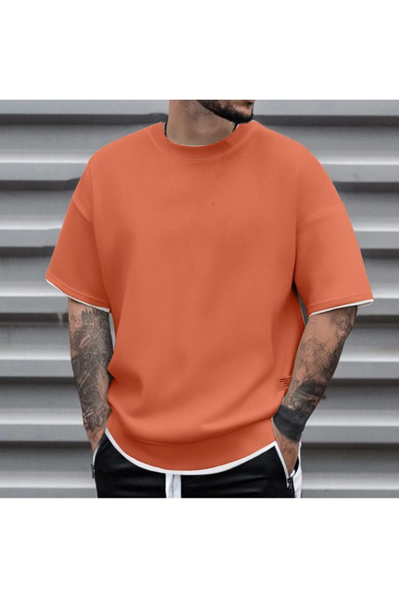 Men's Two-Layer T-Shirt for Summer - Stylish Waffle Knit Casual Tee with Layered Hem, Lightweight Breathable Top for Relaxed Comfort â Sizes M-XXXXXL