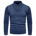 thumbnail image 1 of Men's Faux Two Piece Lapel Long-Sleeve Tops, Men's Striped Lapel Fake Two Piece Shirt, Casual Sweaters Dark Blue 2XL, 1 of 4