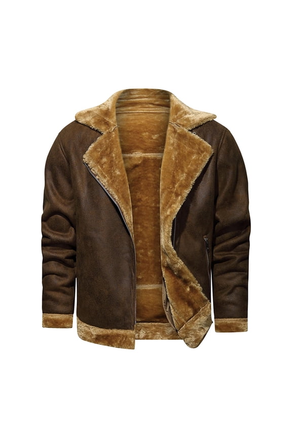 Men's Faux Wool Motorcycle Jacket Thick Lined Parka New Fashion Winter Wool Coat Leather Jacket