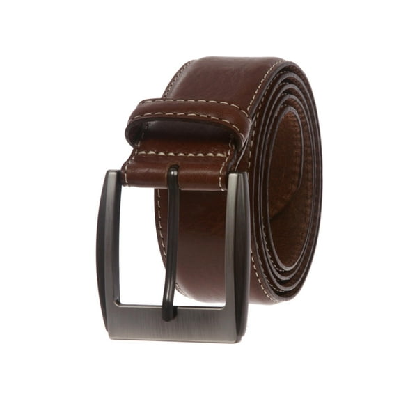 Men's Feather Edged Italian Leather Casual Belt with Stitch Edge