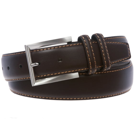 Men's Feather Edged Leather Casual Belt with Stitch Edge