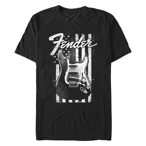 Men's Fender Distressed Black and White Flag  Graphic T-Shirt