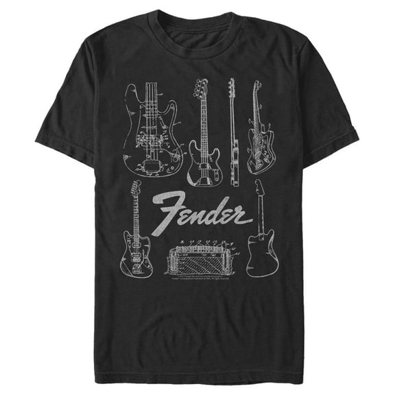 Men's Fender Guitar Chart  Graphic Tee Black Large