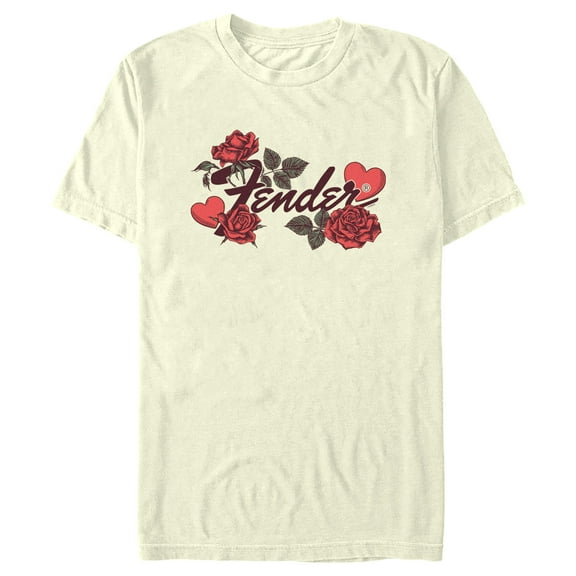 Men's Fender Valentine Hearts and Roses  Graphic Tee Beige 2X Large