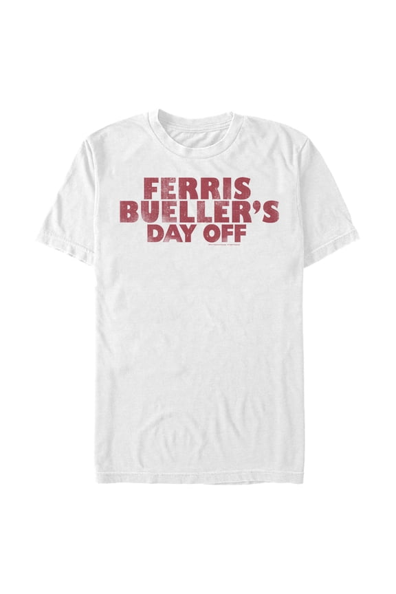Men's Ferris Bueller's Day Off Distressed Logo Text Graphic Tee White Medium