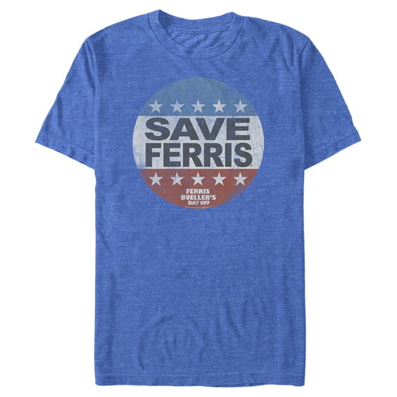 Men's Ferris Bueller's Day Off Save Campaign Button Graphic Tee Royal Blue Heather 2X Large