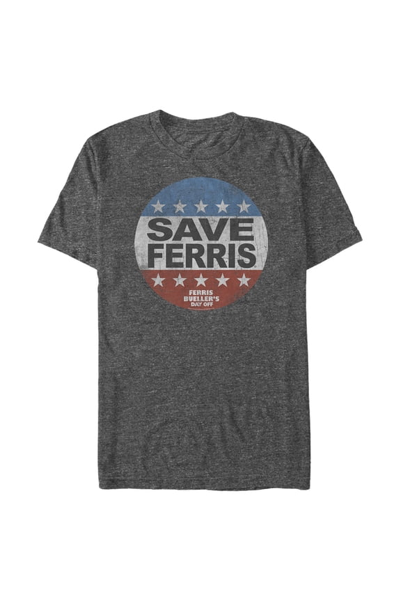 Men's Ferris Bueller's Day Off Warning Save Campaign Button Graphic Tee Charcoal Heather Large