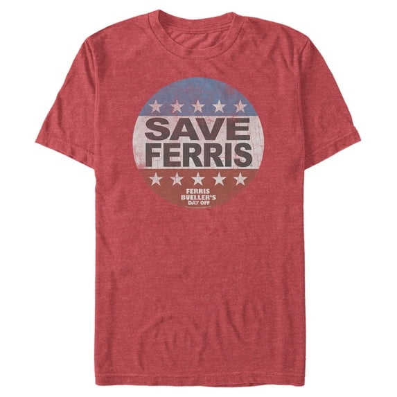 Men's Ferris Bueller's Day Off Warning Save Campaign Button Graphic Tee Red Heather Large