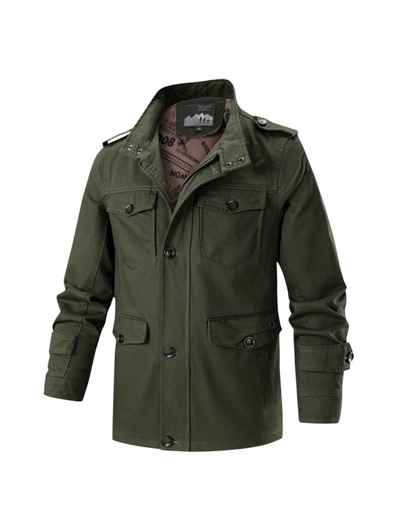 Men's Field Jacket Multi Pocket Stand Collar Zipper Button Classic Outdoor Workwear Daily Regular