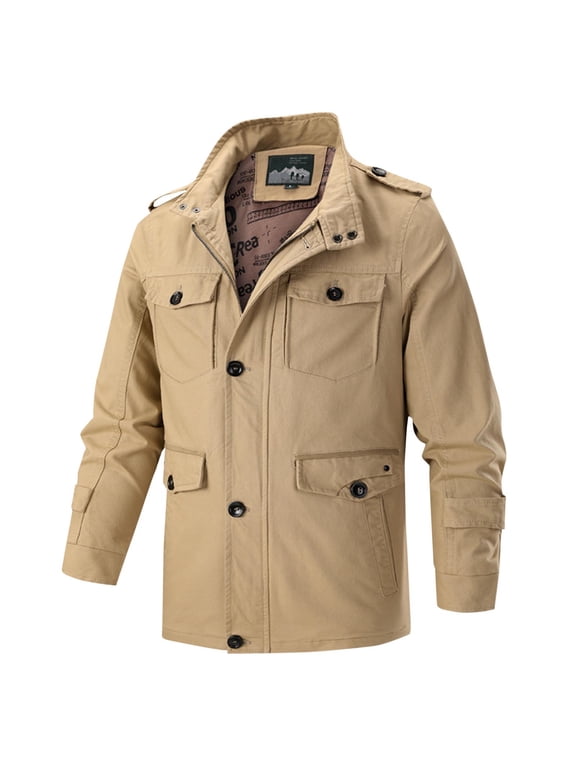 Men's Field Jacket Multi Pocket Stand Collar Zipper Button Classic Outdoor Workwear Daily Regular