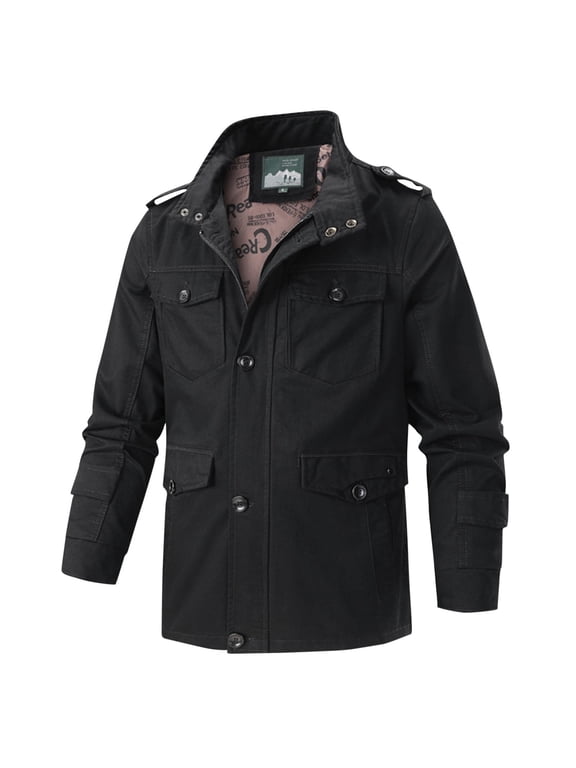 Men's Field Jacket Multi Pocket Stand Collar Zipper Button Classic Outdoor Workwear Daily Regular