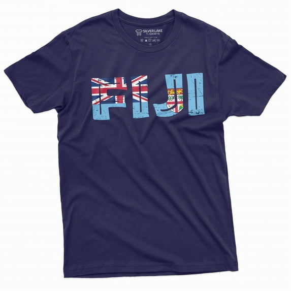 Men's Fiji Shirt Fiji Patriotic Shirt Fiji National Flag Tee Fijian Gifts Fijian Shirts (4X-Large Navy Blue)