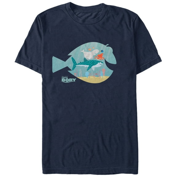 Men's Finding Dory Fish Frame Graphic Tee Navy Blue Medium