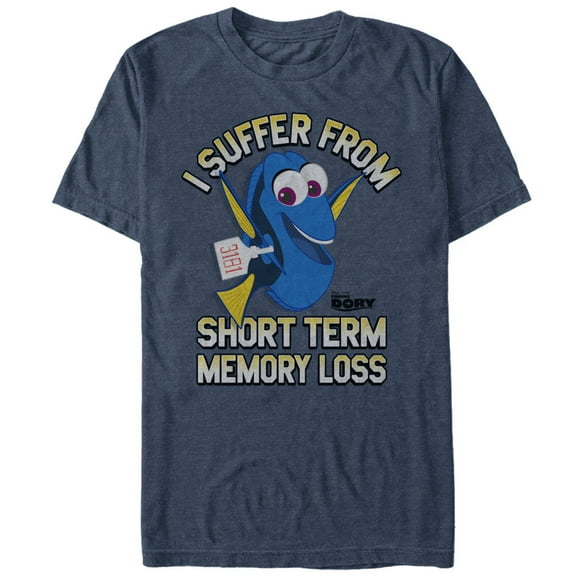 Men's Finding Dory Short Term Memory Loss Graphic Tee Navy Blue Heather Small