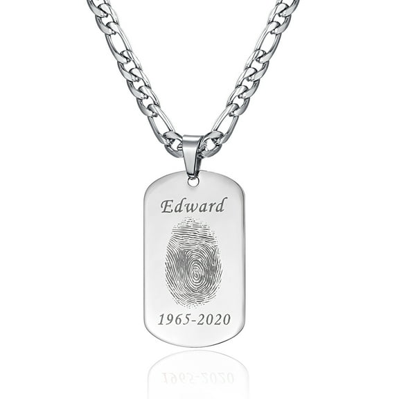Men's Fingerprint Custom Necklace Personalized Stainless Steel Engraved Customized Cuff Necklace Anklet for men, Personalized Jewelry Gift for Dad, Boyfriend, Brother