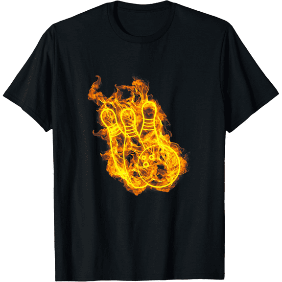 Men's Fire Bowling Ball And Bowling Pins Flaming Bowler T-Shirt