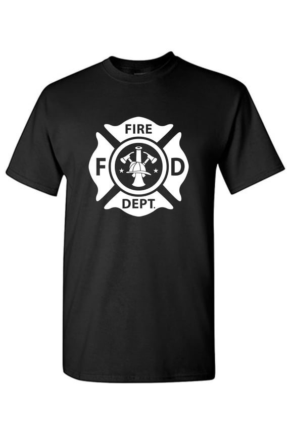 Men's Fire Department Graphic T-Shirt Retro Firefighter Hero First Responder Cotton Tee Black