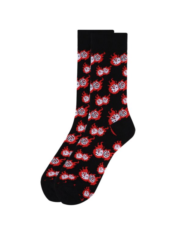 Men's Fire Dice Pattern Crew Novelty Socks - Black