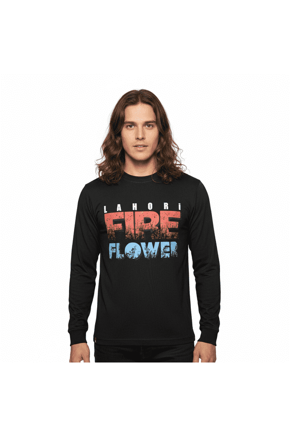 Men’s Fire Flower Heavyweight Long Sleeve T-Shirt – 100% Cotton Workwear Crew Neck