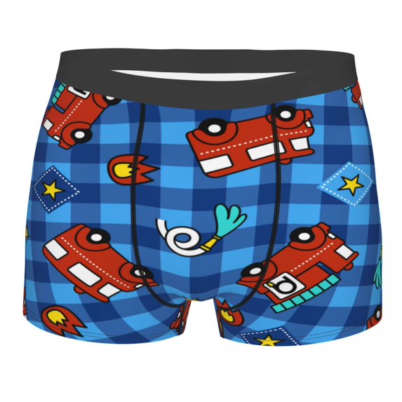 Men's Fire Truck Underpants Plaid Boxers Sexy Male Shorts Underwear