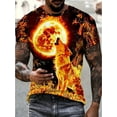 thumbnail image 1 of Men's Fire Wolf Printed T-shirt-Soft, Lightweight Polyester Fiber, Short Sleeve Crew Neck, Unique Full Body Design, Suitable for Daily Wear and Valentine's Day Gifts, Casual Shirts |, 1 of 5
