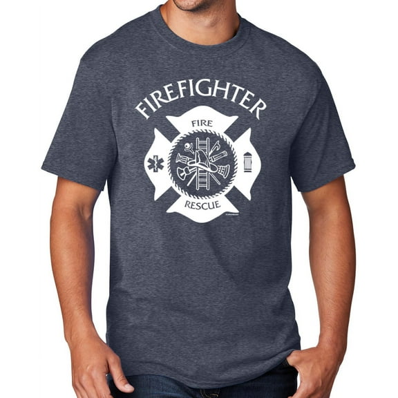 Men's Firefighter T-shirt, 3XL Heather Navy Blue - TALL