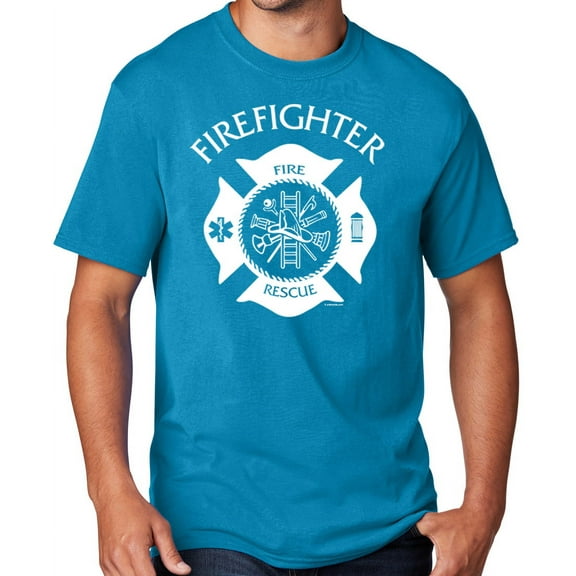 Men's Firefighter T-shirt, Medium Neon Blue