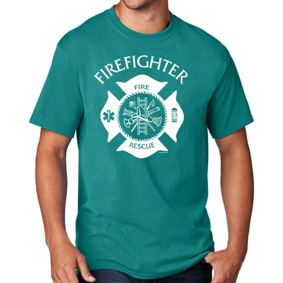 Men's Firefighter T-shirt, Small Bright Aqua Blue