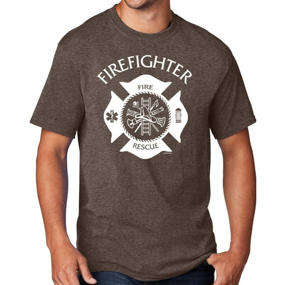 Men's Firefighter T-shirt, Small Heather Dark Chocolate