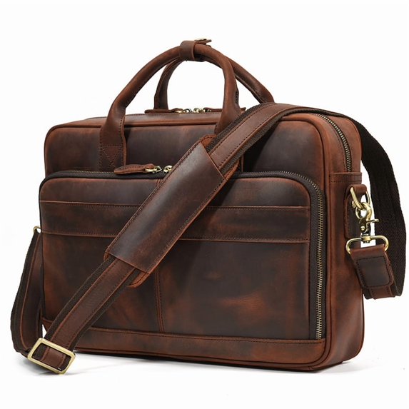 Men's First Layer Cowhide Portable Briefcase,3319 Brown 44cm Large