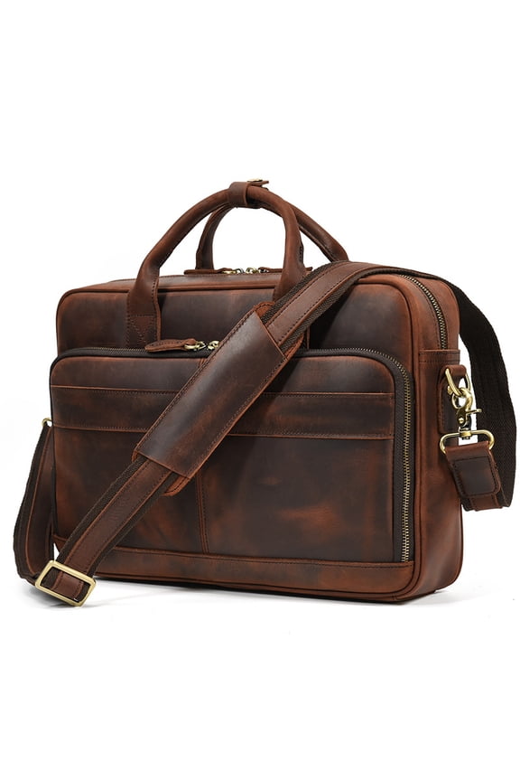 Men's First Layer Cowhide Portable Briefcase,3319 Oily Brown