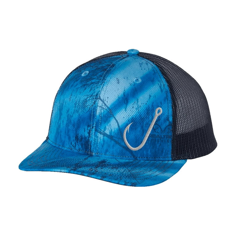 Men's Fish Hook Embroidered Outdoors Realtree Fishing Camo Mesh Back  Trucker Hat, Blue/Navy