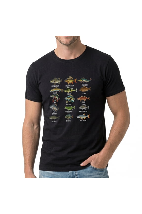 Men's Fish Species Chart Design Graphic T-Shirt, Premium Cotton Short Sleeve Crew Neck Tee