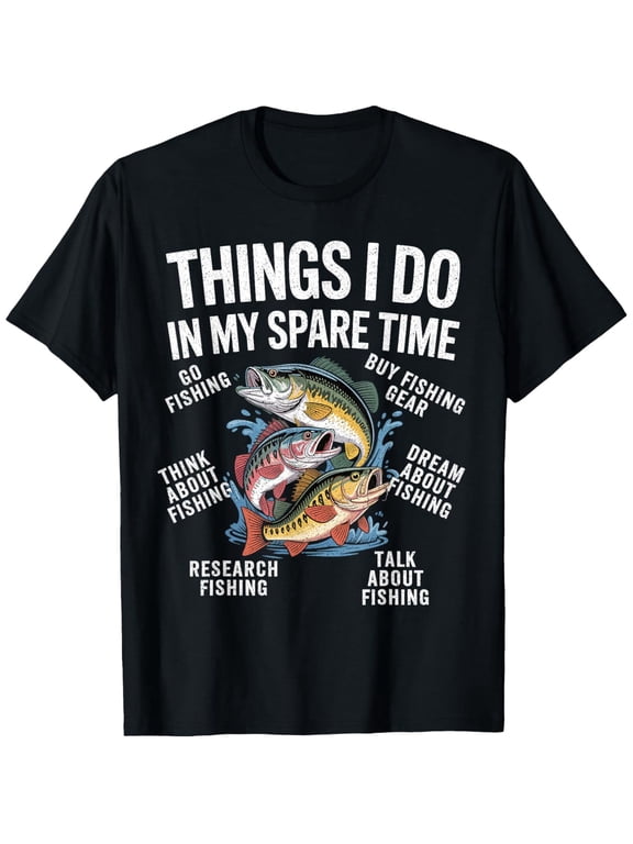 Men‘s “Fishing An Activity I Enjoy During My Free Time” Bass Humorous Graphic Short Sleeve Crew Neck T-Shirt, Breathable Casual Outdoor Top