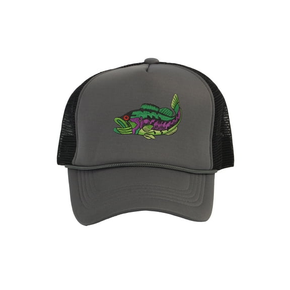 Men's Fishing Cap Outdoor Bass Fisherman Trucker Hat, Black/Dark Grey